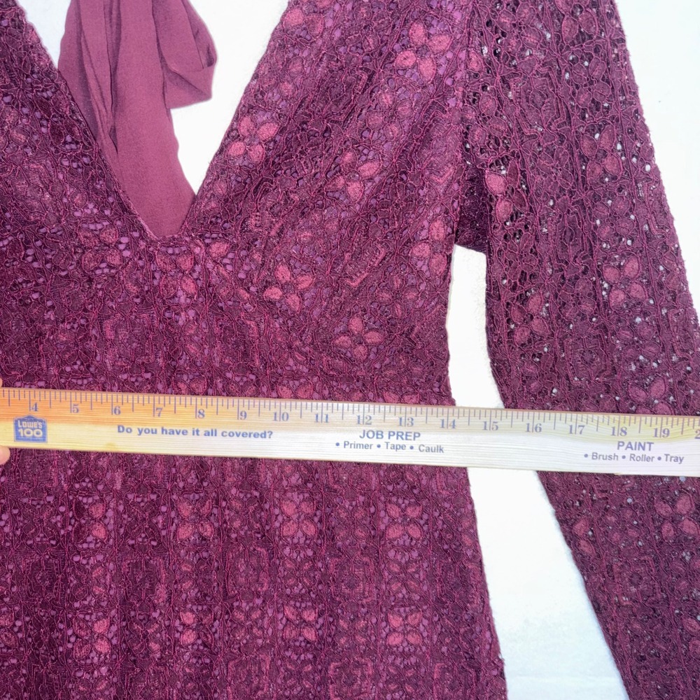 Free People Honey Honey mini dress Burgundy Lace V-Neck Open Back Long Sleeve - Picture 11 of 13